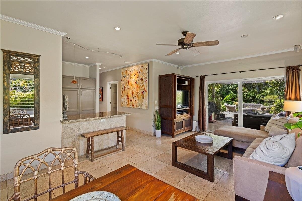 Bright island-style living room, Maui home interior